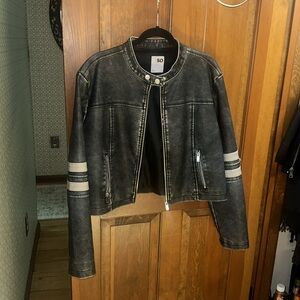 DISTRESS FAUX LEATHER RACER JACKET
